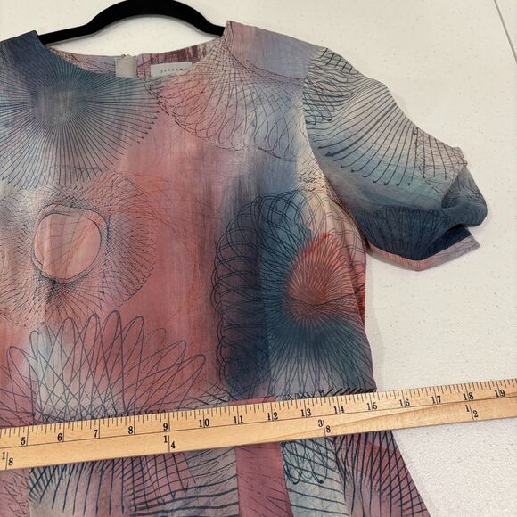 Jigsaw Spiro Print Silk Dress 4 Pastel Pink Blue A-line Flowy Airy Romantic Tea - Picture 11 of 12